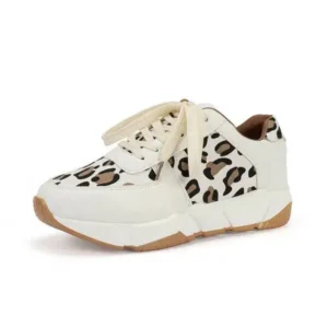 Nanaoutfit Women Fashion Autumn And Winter Leopard Leather Stitching Sneakers