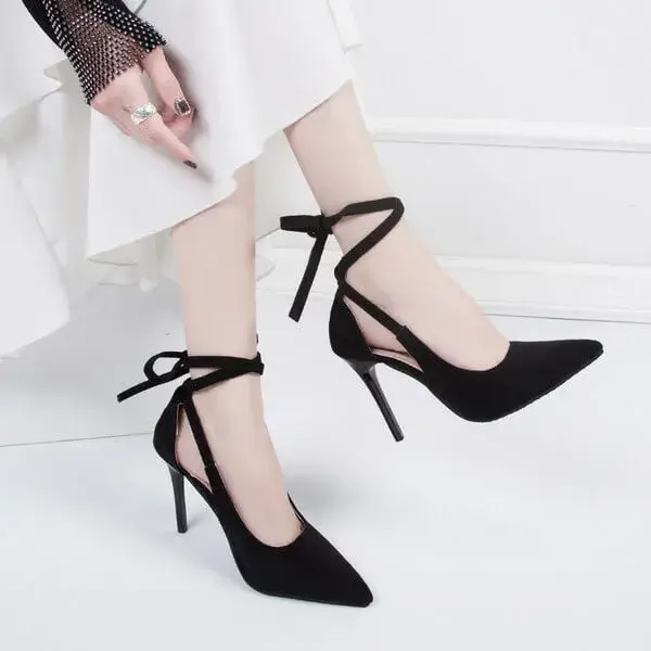 Nanaoutfit Women Fashion Solid Color Plus Size Strap Pointed Toe Suede High Heel Sandals Pumps