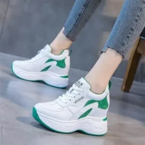 Nanaoutfit Women Fashion Round Toe Platform Medium Heel Lace-Up Colorblock Sneakers