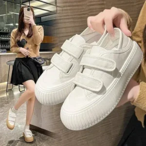 Nanaoutfit Women Fashion Round Toe Thick Sole Velcro Pu Sneakers