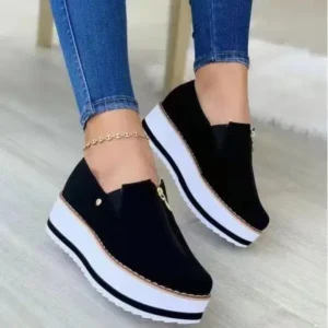 Nanaoutfit Women Fashion Retro Platform Mid Top Solid Color Sneakers