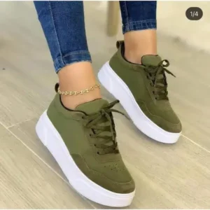 Nanaoutfit Women'S Fashion Casual Round Toe Thick-Soled Lace Up Canvas Sneakers