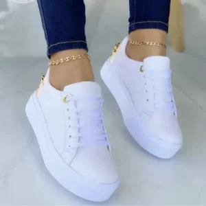 Nanaoutfit Women Fashion Round Toe Platform Lace Up Solid Color Sneakers