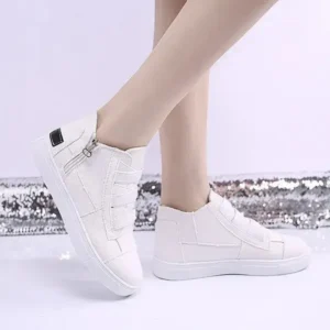 Nanaoutfit Women Fashion Round Toe Mid-Top Canvas Raw Edge Elastic Sneakers