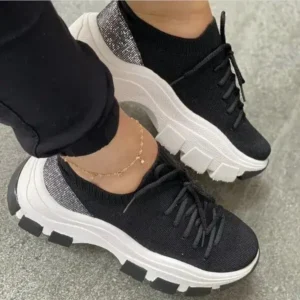 Nanaoutfit Wedge Heel Flying Woven Colorblock Lace-Up Sneakers Large Size Casual Low Top Women Shoes