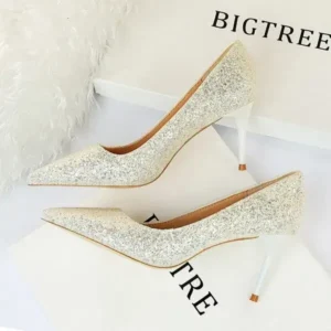 Nanaoutfit Women Fashion Plus Size Sexy Sequin Point-Toe Shoes