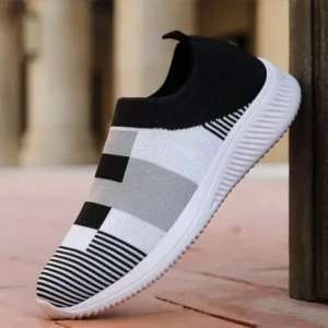 Nanaoutfit Women Casual Knit Design Breathable Mesh Color Blocking Flat Sneakers