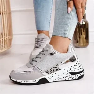 Nanaoutfit Women Fashion Casual Leopard Print Color Matching Lace-Up Platform Sneakers