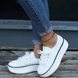 Nanaoutfit Women Simple Casual Knit Upper Thick-Soled Lace-Up Sneakers