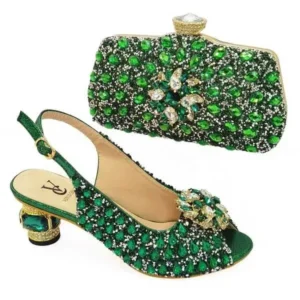 Nanaoutfit Fashion Rhinestone Design Party Women High Heel Peep Toe Sandals And Clutch Evening Bag Set