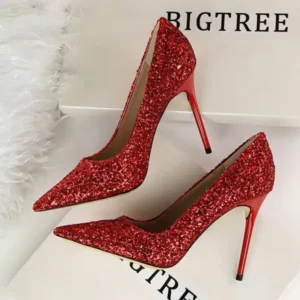 Nanaoutfit Women Sexy Shining Sequins Decor Pointed-Toe Stiletto Shoes Pumps