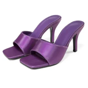 Nanaoutfit Women Sexy Square Head Purple Stiletto Slippers