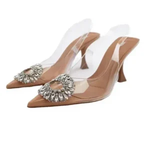 Nanaoutfit Summer Women Fashion Plus Size Pointed Toe Rhinestone Transparent Heeled Sandals