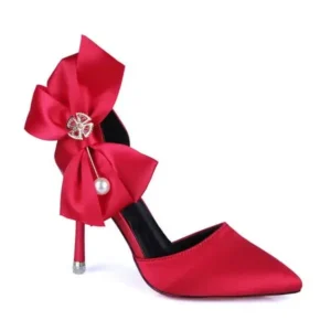 Nanaoutfit Women Fashion Elegant Solid Color PU Pointed Toe Bowknot Pumps