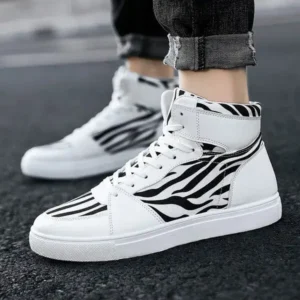 Nanaoutfit Men'S Fashion Zebra Print Breathable Canvas High Top Sneakers