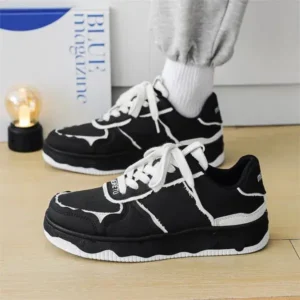 Nanaoutfit Men'S Fashion Black White Breathable Canvas Sneakers