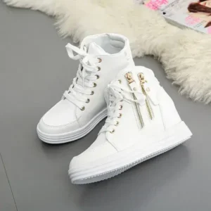 Nanaoutfit Women Fashion Solid Color Side Zipper Lace-Up Round Head Thick-Soled Sneakers