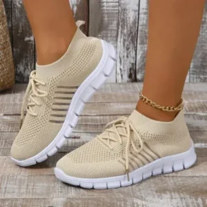 Nanaoutfit Women Casual Plus Size Solid Color Mesh Breathable Flat Sneakers