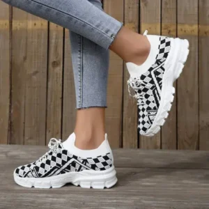 Nanaoutfit Summer Women Fashion Casual Geometric Print Fly-Woven Lace-Up Sneakers