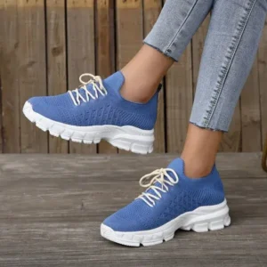 Nanaoutfit Women Fashion Casual Breathable Flying Woven Lace-Up Thick-Soled Sneakers