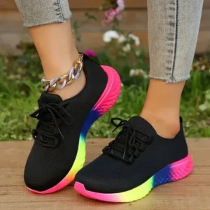 Nanaoutfit Women Fashion Casual Mesh Breathable Rainbow Sneakers