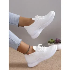 Nanaoutfit Summer Women Fashion Breathable Mesh Fly-Woven Solid Color Sneakers