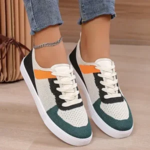 Nanaoutfit Women Fashion Casual Color Blocking Mesh Fly-Woven Breathable Sneakers