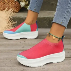 Nanaoutfit Women Fashion Casual Color Blocking Fly-Woven Thick-Soled Sneakers