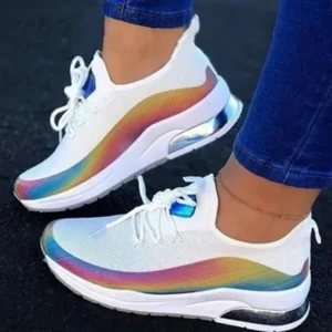 Nanaoutfit Women Fashion Casual Rainbow Color Blocking Sneakers