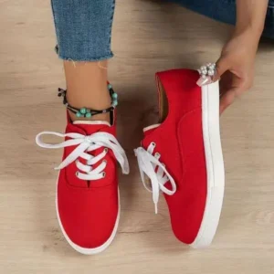 Nanaoutfit Women Fashion Casual Solid Color Lace-Up Canvas Shoes