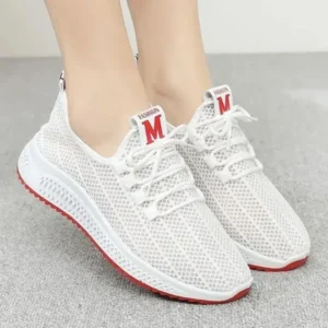 Nanaoutfit Women Fashion Mesh Solid Color Lace-Up Sneakers