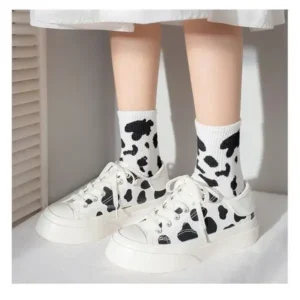 Nanaoutfit Women Fashion Platform Cute Cow Pattern Lace-Up Sneakers