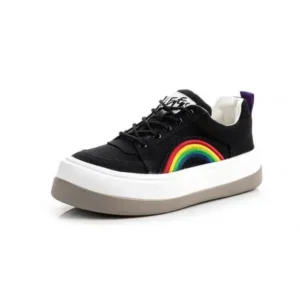 Nanaoutfit Women Fashion Casual Rainbow Color Block Platform Canvas Platform Shoes