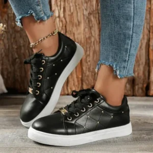 Nanaoutfit Women Fashion Shallow Toe Round Toe Casual Lace Up Sneakers