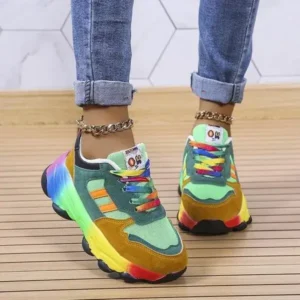 Nanaoutfit Women Fashion Platform Color Block Platform Sneakers