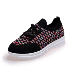 Nanaoutfit Women Fashion Low-Top Lace-Up Platform Color-Block Fly-Knit Sneakers