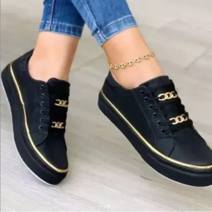 Nanaoutfit Women Thick Bottom Chain Casual Round Toe Fashion Pu Sneakers