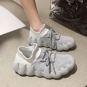 Nanaoutfit Women Fashion Round ToeWomen Fashion Round Toe Octopus Fly Woven Sneakers Shallow Cut Print Lace Up Flat Sneakers