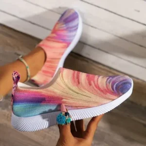 Nanaoutfit Women Fashion Round Multicolor Gradient Rainbow Mesh Sneakers